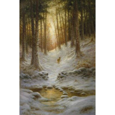 Joseph Farqrharson – A Fawn in a Winter Landscape